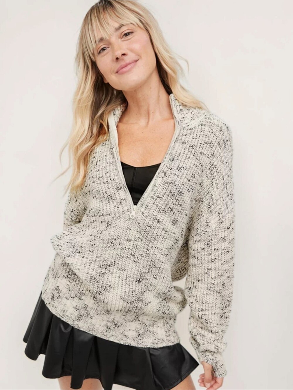 OFFLINE By Aerie Chillside Quarter Zip Sweater size Large Soft Muslin